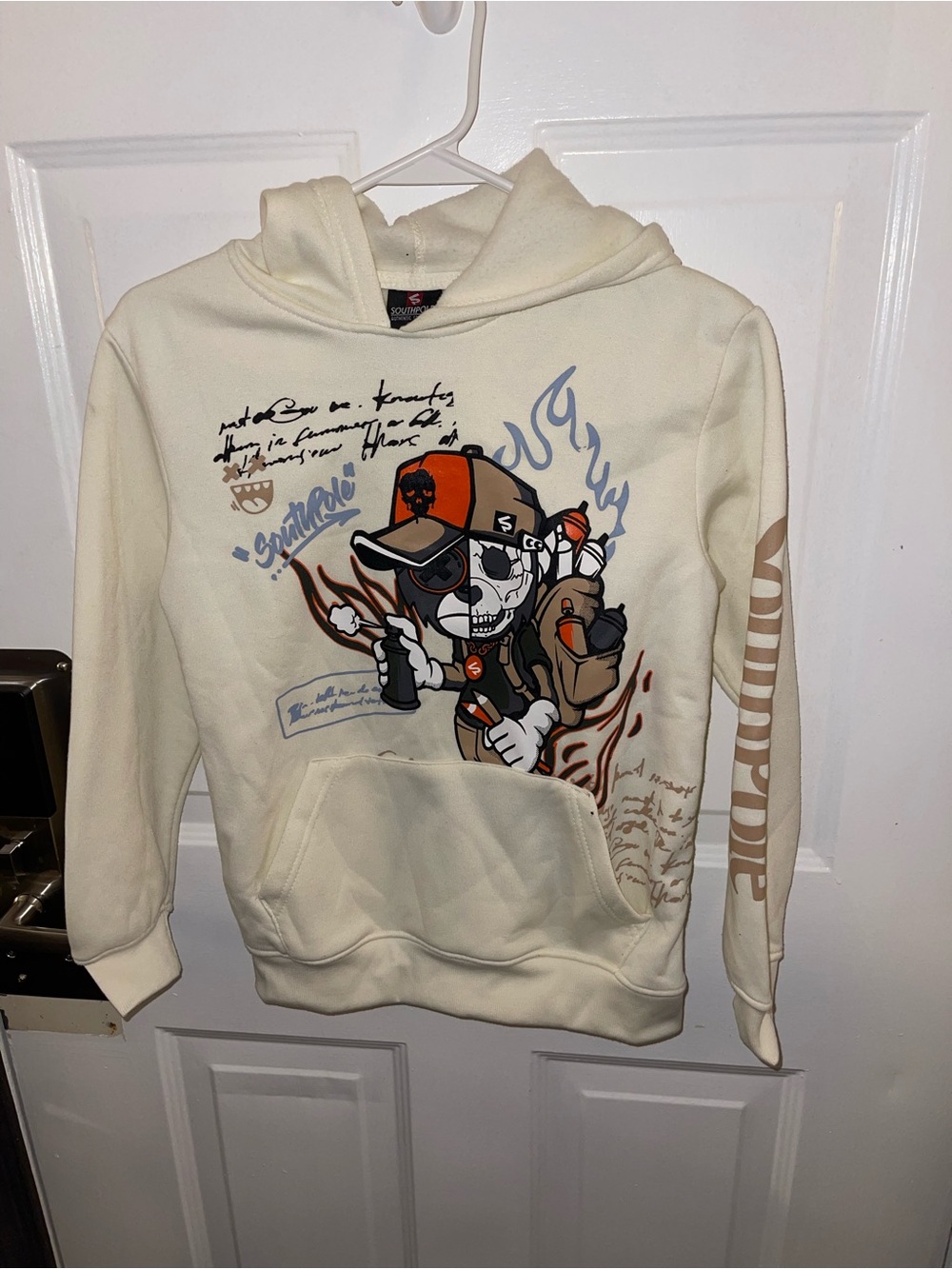 South Pole Graphic Cream Hoodie with Skull Character - Medium (10-12)